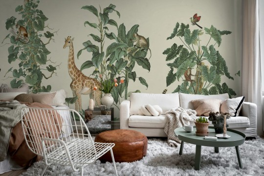 Rebel Walls R19989 Family Fun Wildlife Stroll Yellow - mural dla dzieci w egzotyczne zwierzęta i rośliny