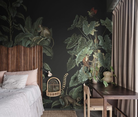 Rebel Walls R19990 Family Fun Wildlife Stroll Black - mural dla dzieci w egzotyczne zwierzęta i rośliny