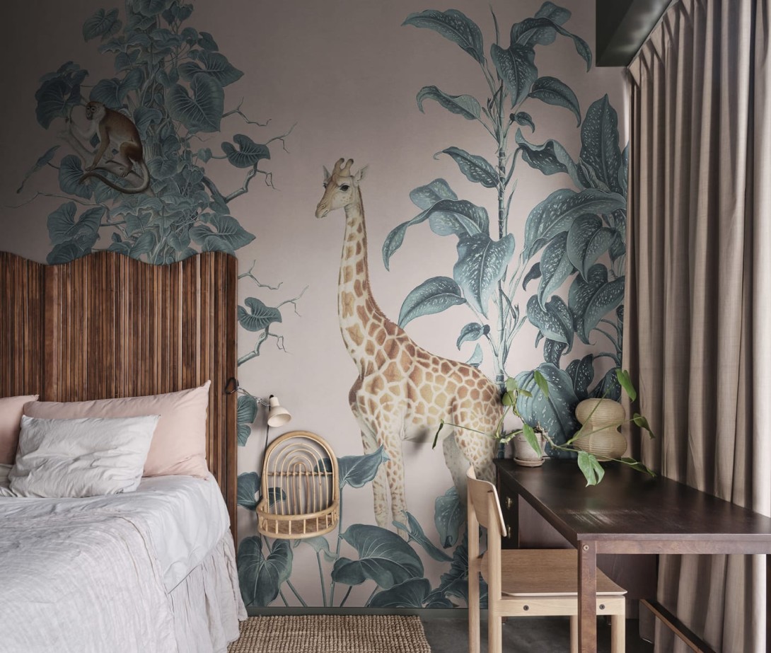 Rebel Walls R19992 Family Fun Wildlife Stroll Pink - mural dla dzieci w egzotyczne zwierzęta i rośliny