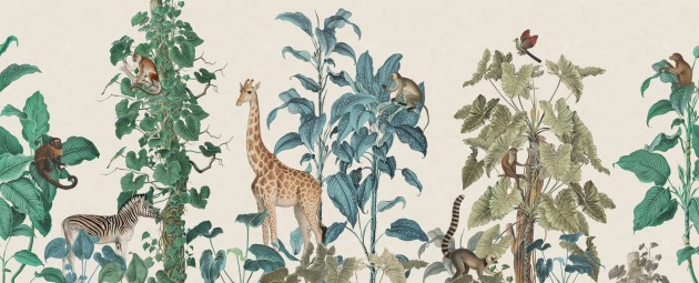 Rebel Walls R19993 Family Fun Wildlife Stroll Multi - mural dla dzieci w egzotyczne zwierzęta i rośliny