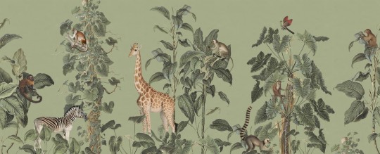 Rebel Walls R19994 Family Fun Wildlife Stroll Green - mural dla dzieci w egzotyczne zwierzęta i rośliny