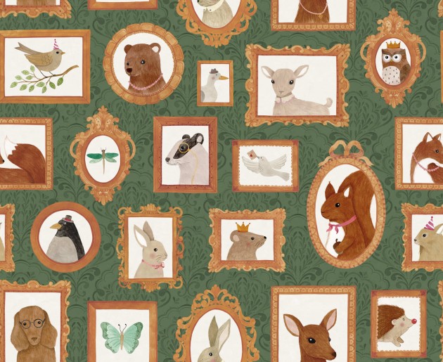 Rebel Walls R19984 Family Fun Pet Frames Dark Green - mural dla dzieci w zwierzęta