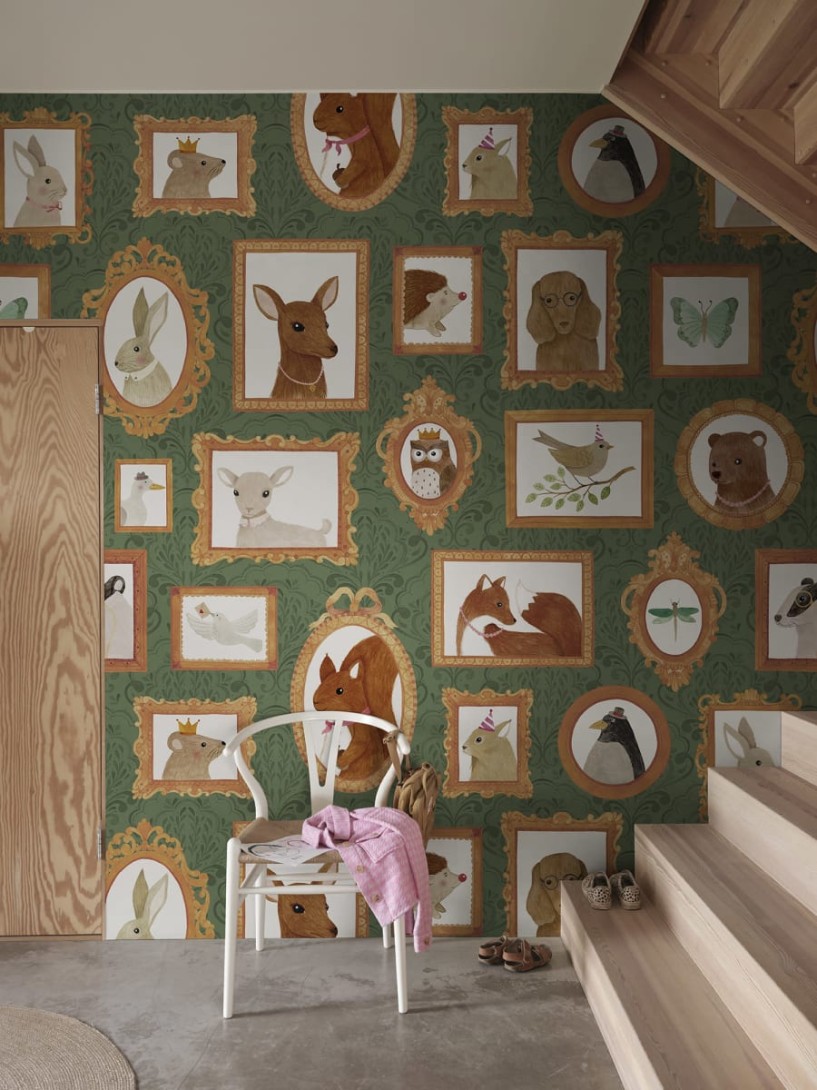 Rebel Walls R19984 Family Fun Pet Frames Dark Green - mural dla dzieci w zwierzęta