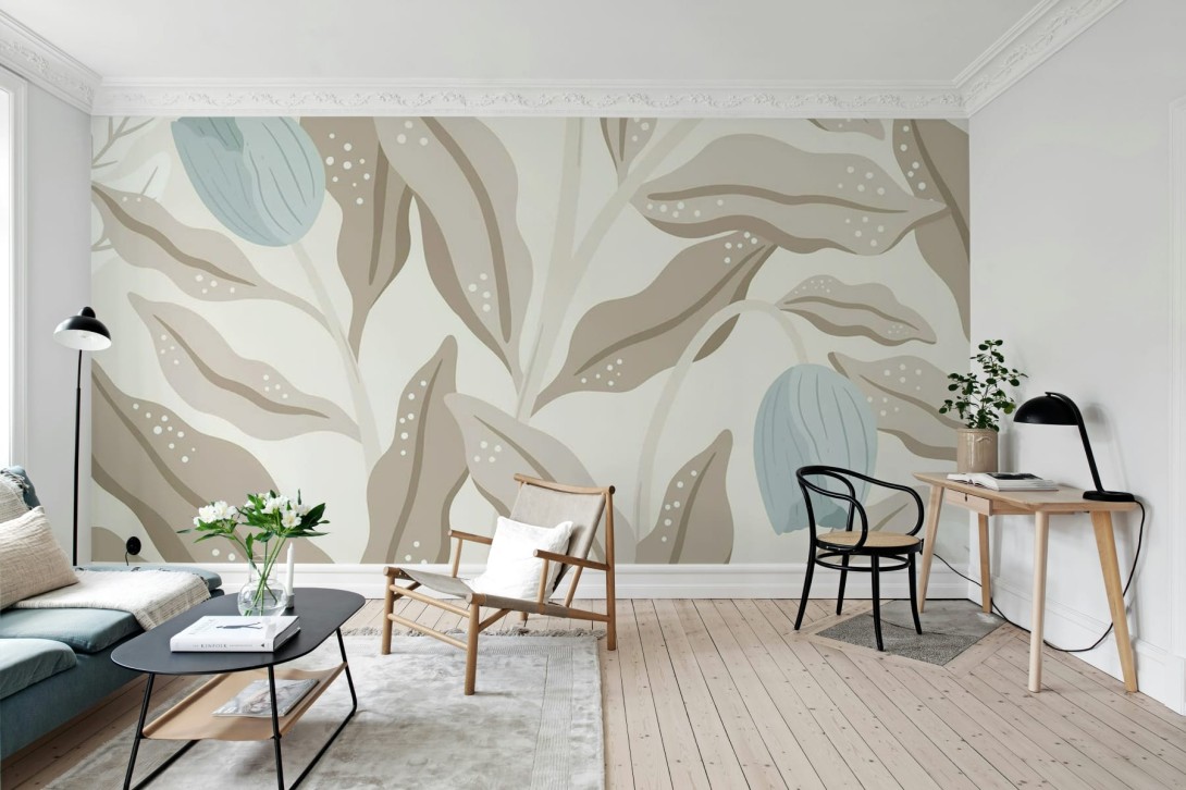 Rebel Walls R19960 Family Fun Cool Flora Beige & Blue - mural w duże liście