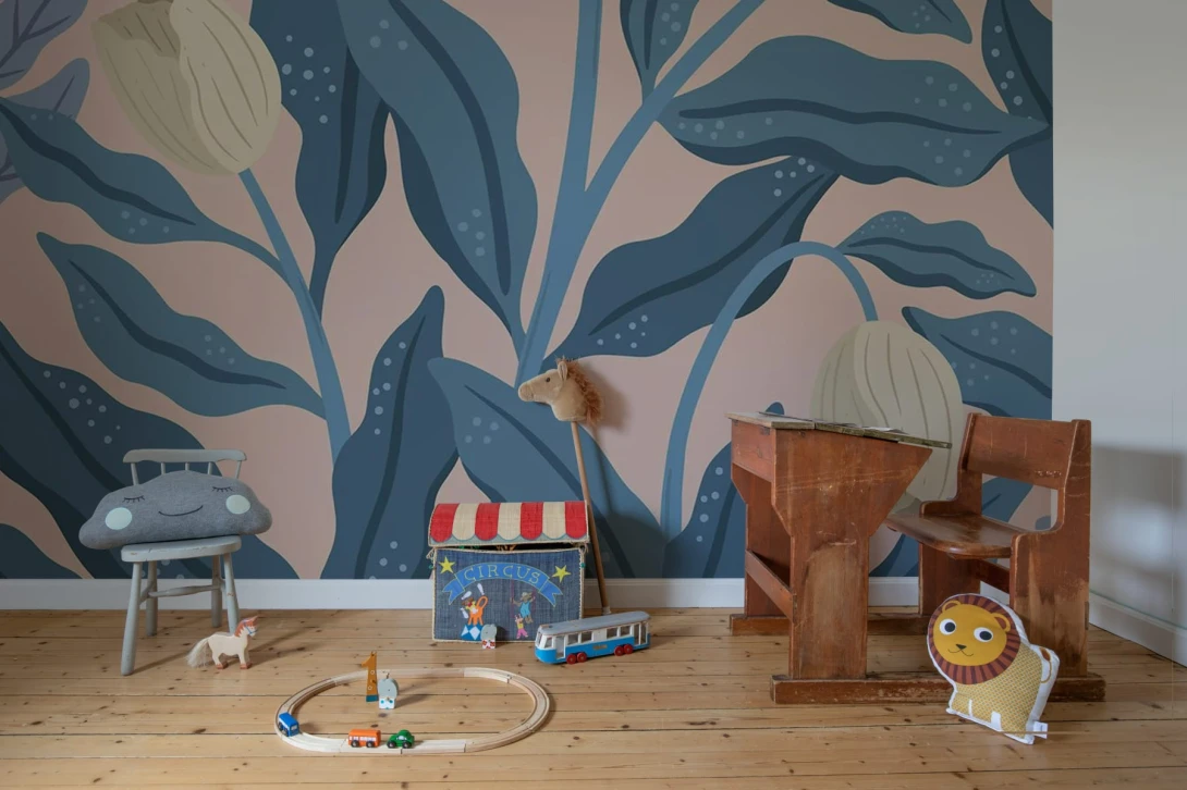 Rebel Walls R19961 Family Fun Cool Flora Pink & Blue - mural w duże liście