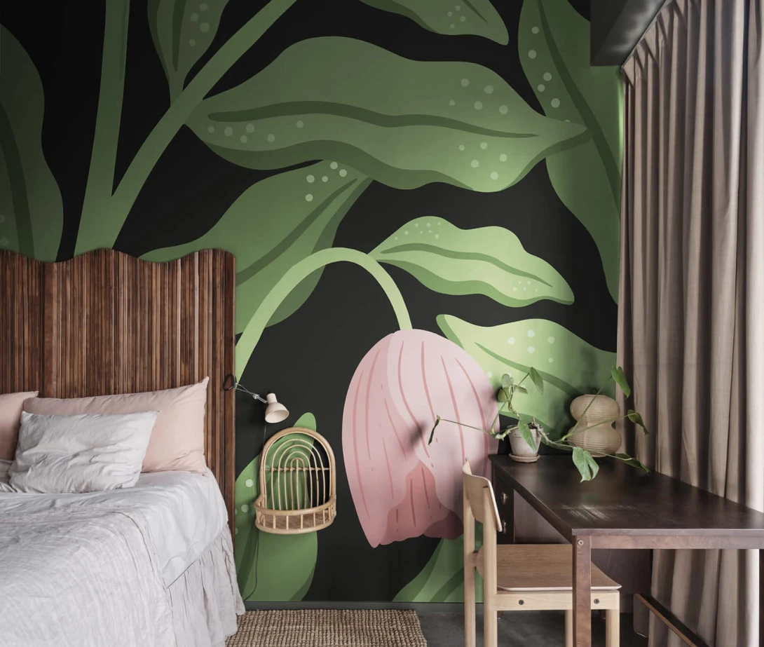 Rebel Walls R19963 Family Fun Cool Flora Black & Pink - mural w duże liście