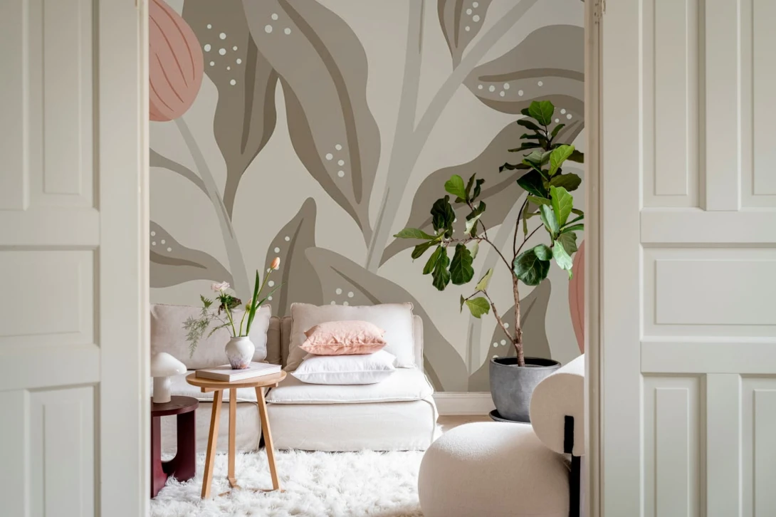 Rebel Walls R19964 Family Fun Cool Flora Beige & Pink - mural w duże liście