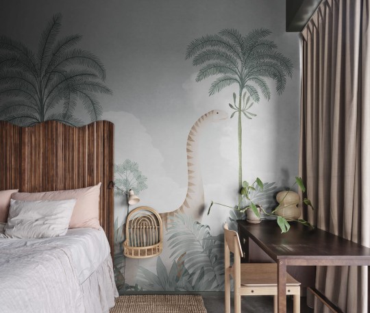 Rebel Walls R19972 Family Fun Dinosaur World Gray - mural dziecięcy w dinozaury