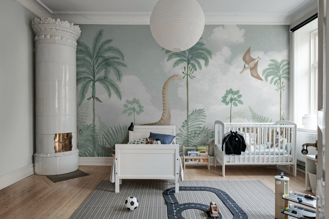 Rebel Walls R19972 Family Fun Dinosaur World Gray - mural dziecięcy w dinozaury