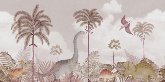 Rebel Walls R19973 Family Fun Dinosaur World Pink - mural dziecięcy w dinozaury