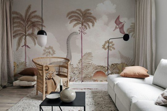 Rebel Walls R19973 Family Fun Dinosaur World Pink - mural dziecięcy w dinozaury