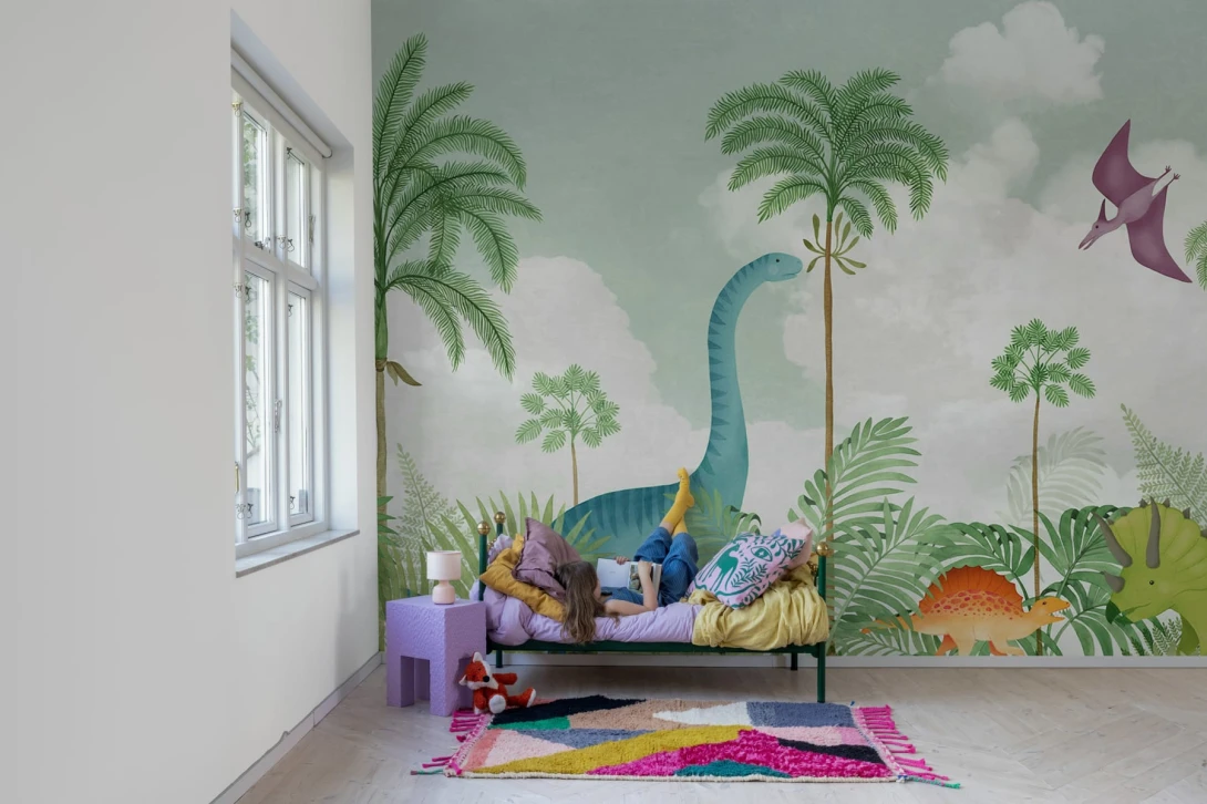 Rebel Walls R19974 Family Fun Dinosaur World Green - mural dziecięcy w dinozaury