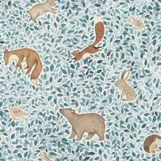 Rebel Walls R19965 Family Fun Lullaby Blue - mural dziecięcy w leśne zwierzątka
