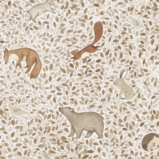 Rebel Walls R19966 Family Fun Lullaby Beige - mural dziecięcy w leśne zwierzątka