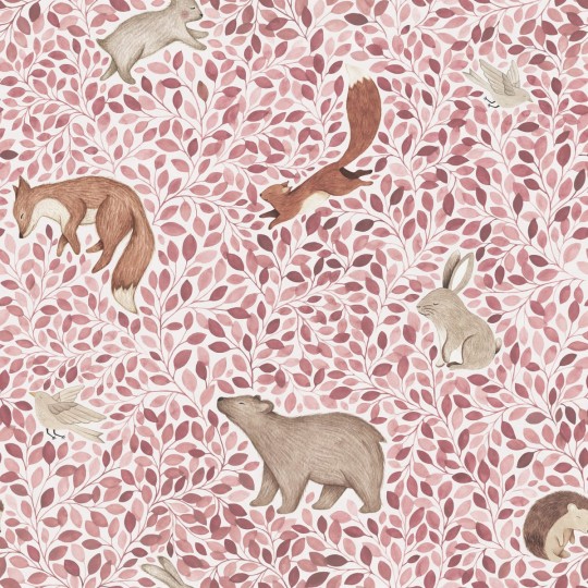 Rebel Walls R19968 Family Fun Lullaby Pink - mural dziecięcy w leśne zwierzątka