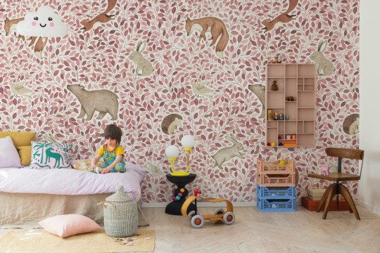 Rebel Walls R19968 Family Fun Lullaby Pink - mural dziecięcy w leśne zwierzątka