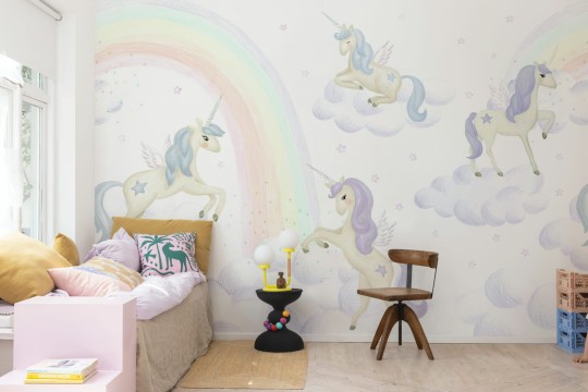 Rebel Walls R20617 Family Fun Unicorn Sky Lilac - mural dziecięcy w jednorożce