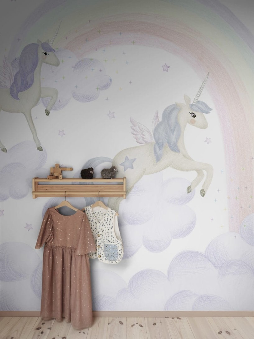 Rebel Walls R20617 Family Fun Unicorn Sky Lilac - mural dziecięcy w jednorożce