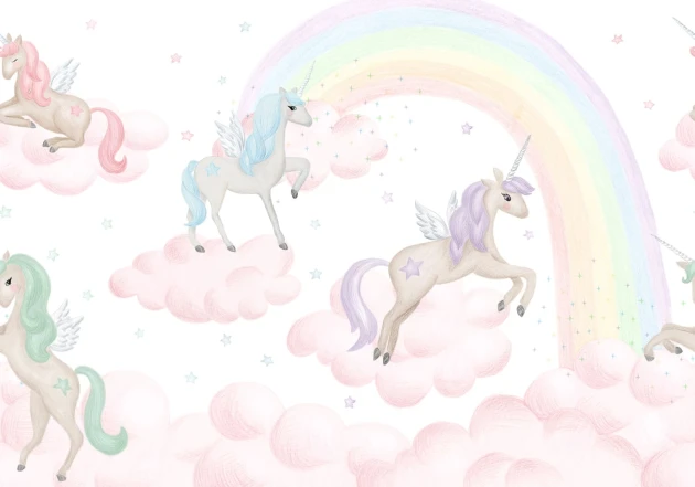 Rebel Walls R20618 Family Fun Unicorn Sky Pink - mural dziecięcy w jednorożce