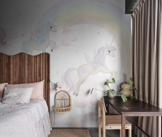Rebel Walls R20618 Family Fun Unicorn Sky Pink - mural dziecięcy w jednorożce