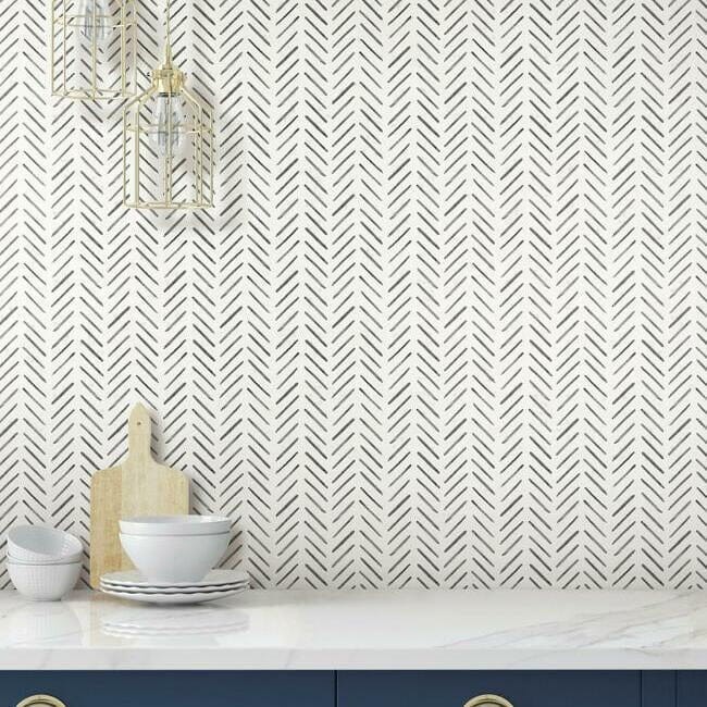 York CV4454 Water's Edge Resource Library Painted Herringbone Black - tapeta w motyw jodełki