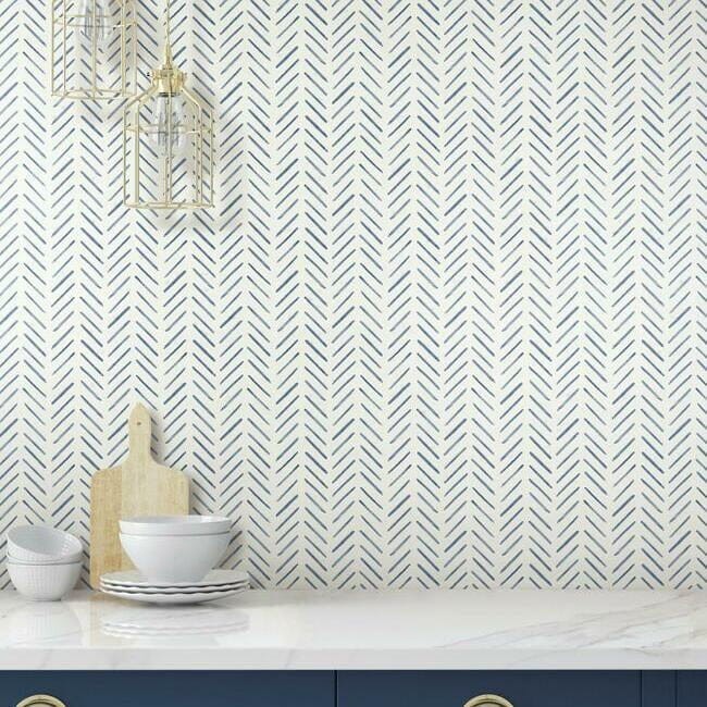 York CV4455 Water's Edge Resource Library Painted Herringbone Navy - tapeta w motyw jodełki