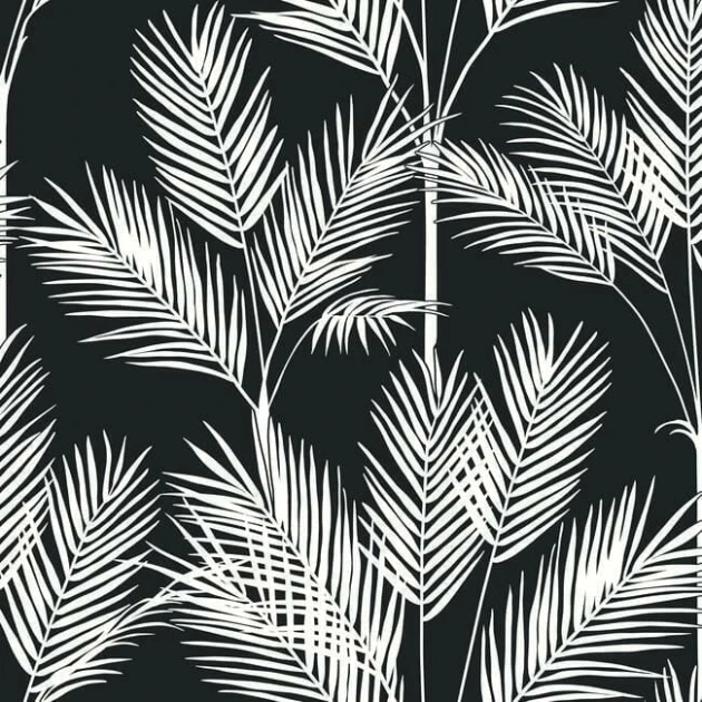 York CV4409 Water's Edge Resource Library King Palm Silhouette Black - tapeta w liście palm