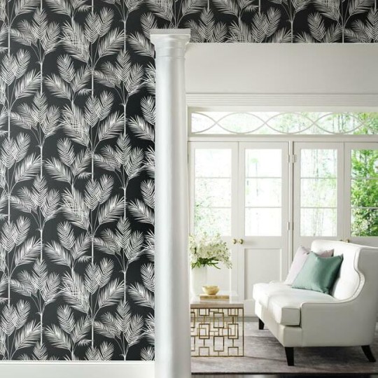York CV4409 Water's Edge Resource Library King Palm Silhouette Black - tapeta w liście palm