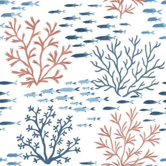 York CV4405 Water's Edge Resource Library Marine Garden Coral/Navy - tapeta w morski motyw