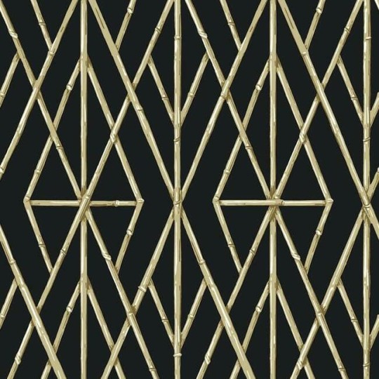 York CV4448 Water's Edge Resource Library Riviera Bamboo Trellis Black/Natural - tapeta w geometryczny wzór imitujący bambusową kratownicę