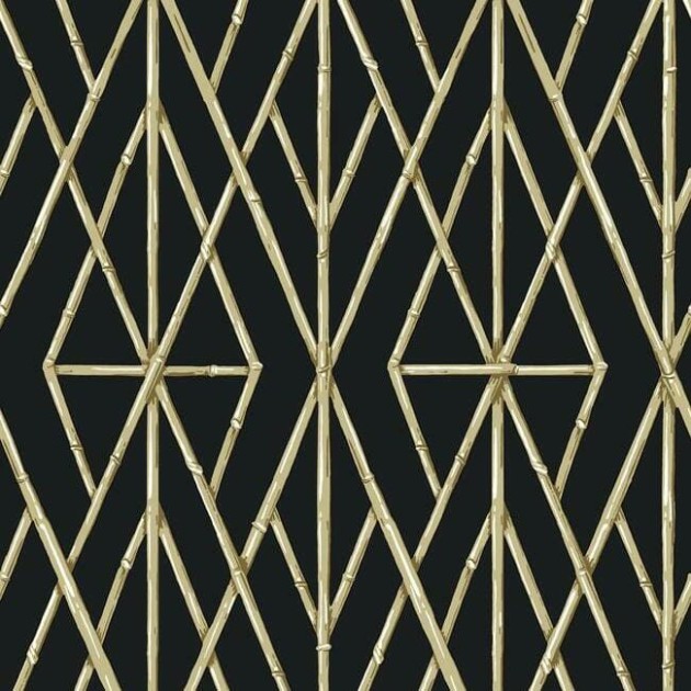 York CV4448 Water's Edge Resource Library Riviera Bamboo Trellis Black/Natural - tapeta w geometryczny wzór imitujący bambusową kratownicę