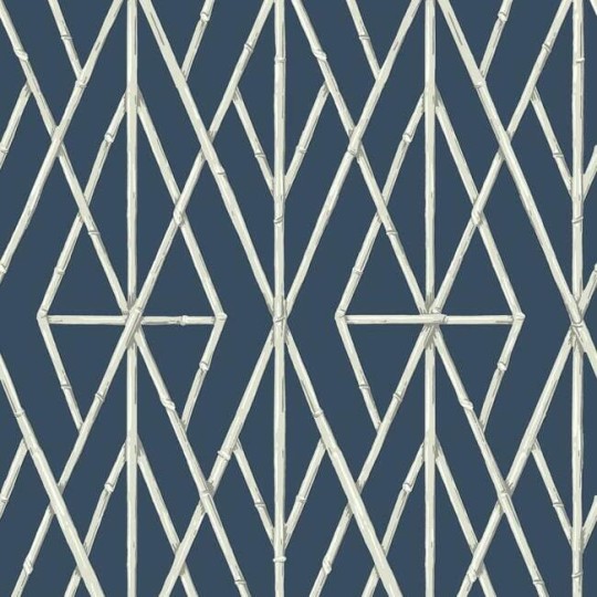York CV4449 Water's Edge Resource Library Riviera Bamboo Trellis Navy - tapeta w geometryczny wzór imitujący bambusową kratownicę