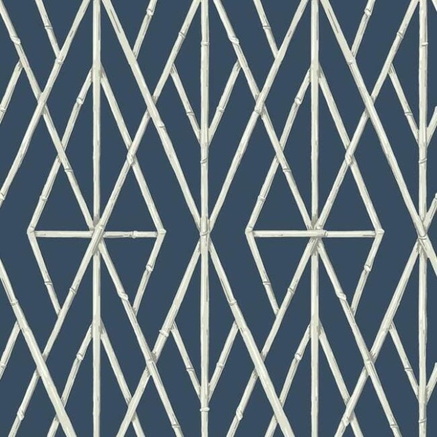York CV4449 Water's Edge Resource Library Riviera Bamboo Trellis Navy - tapeta w geometryczny wzór imitujący bambusową kratownicę