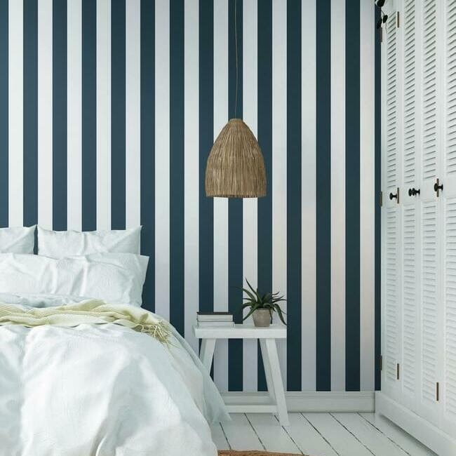York SA9174 Water's Edge Resource Library Awning Stripe Navy - tapeta w paski