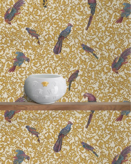 Versace WY37053-W2 Barocco Birds Gold - tapeta w egzotyczne ptaki w stylu barokowym