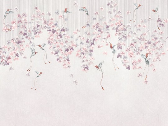 Wallcraft 975 32 2402 2024 Colibris - mural w roślinny wzór w stylu chinoiserie