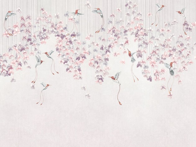 Wallcraft 975 32 2402 2024 Colibris - mural w roślinny wzór w stylu chinoiserie