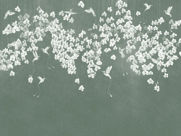 Wallcraft 975 33 2402 2024 Colibris - mural w roślinny wzór w stylu chinoiserie