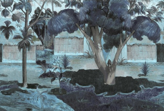 Rebel Walls R20544 First Rebels The Large Tree Blue - mural w roślinny krajobraz inspirowany dziełem Gauguina