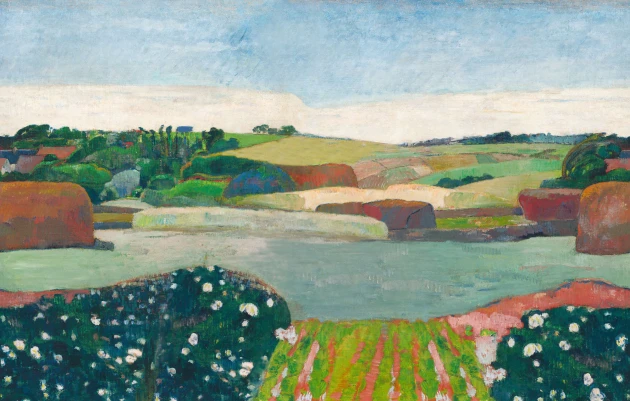 Rebel Walls R20540 First Rebels Haystacks in Brittany Repeatable - mural w roślinny krajobraz inspirowany dziełem Gauguina