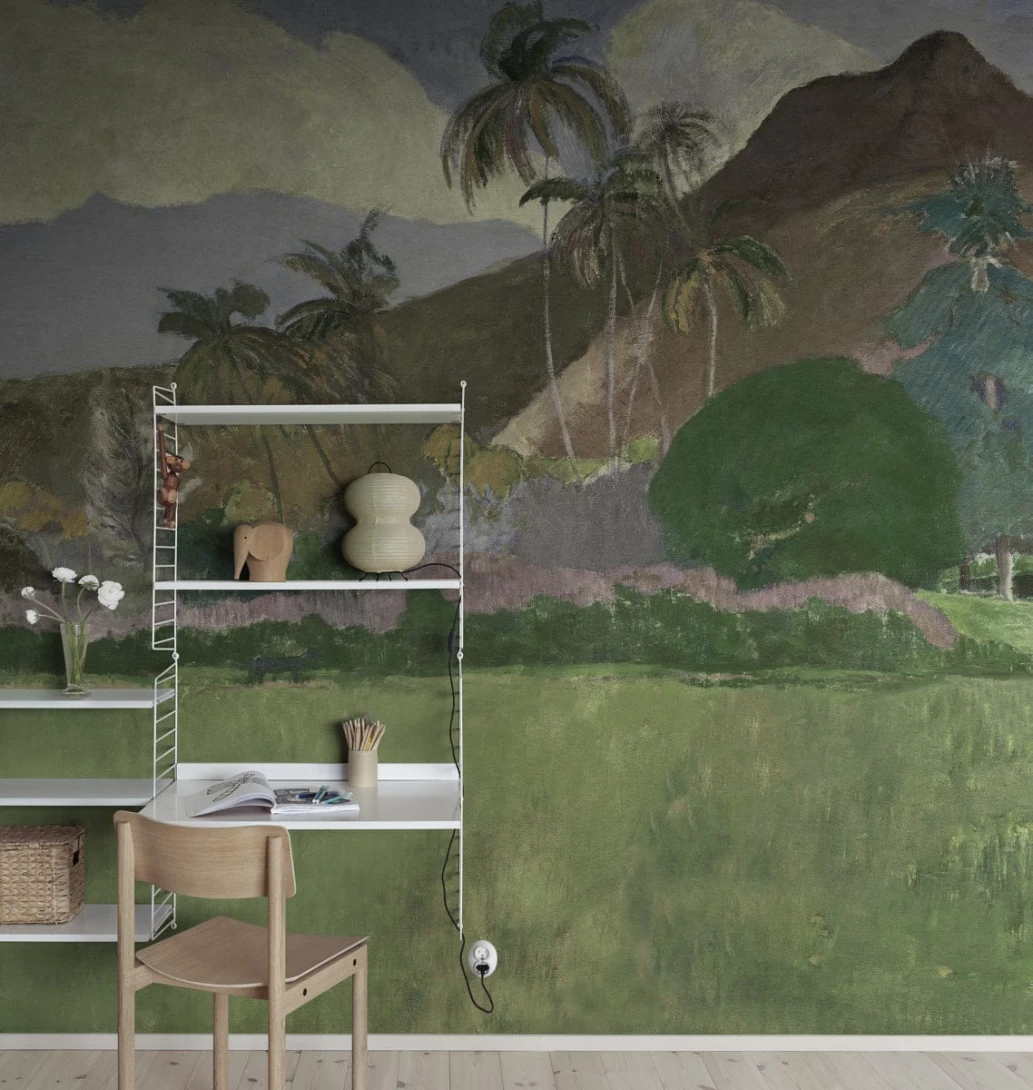 Rebel Walls R20538 First Rebels Tahitian Landscape Green - mural w egzotyczny krajobraz inspirowany dziełem Gauguina