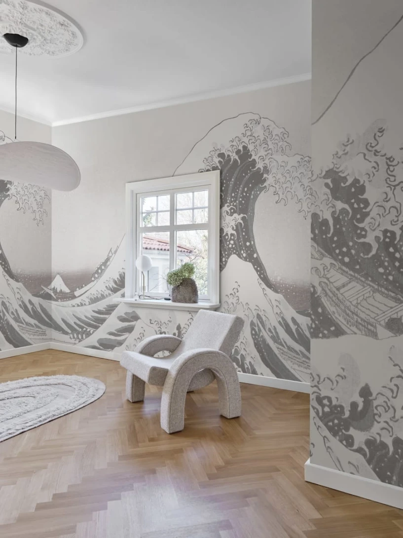 Rebel Walls R20532 First Rebels Under the Wave off Kanagawa White - mural w obraz Wielka Fala w Kanagawie