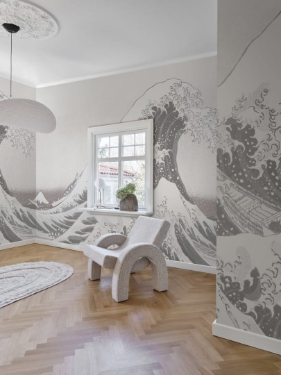 Rebel Walls R20532 First Rebels Under the Wave off Kanagawa White - mural w obraz Wielka Fala w Kanagawie