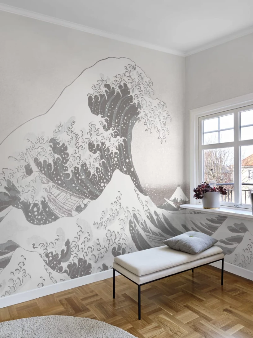 Rebel Walls R20532 First Rebels Under the Wave off Kanagawa White - mural w obraz Wielka Fala w Kanagawie