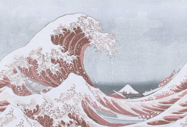 Rebel Walls R20531 First Rebels Under the Wave off Kanagawa Pink - mural w obraz Wielka Fala w Kanagawie