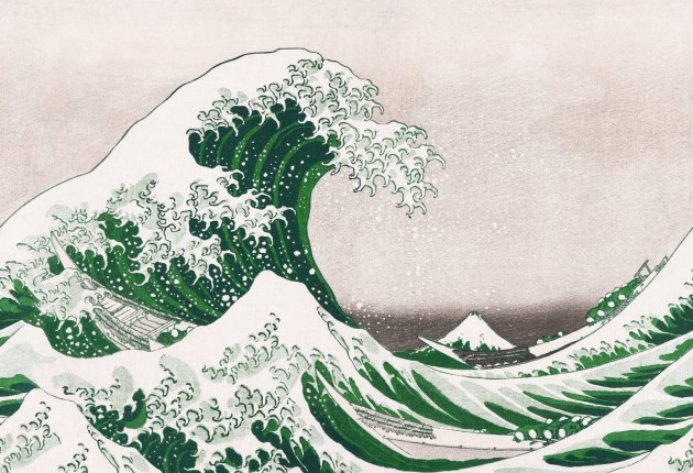 Rebel Walls R20530 First Rebels Under the Wave off Kanagawa Green - mural w obraz Wielka Fala w Kanagawie