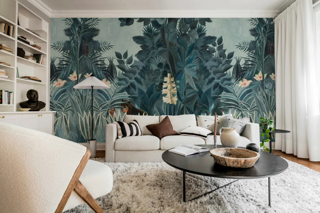 Rebel Walls R20577 First Rebels The Equatorial Jungle Blue - mural w egzotyczne rośliny inspirowany dziełem Rousseau