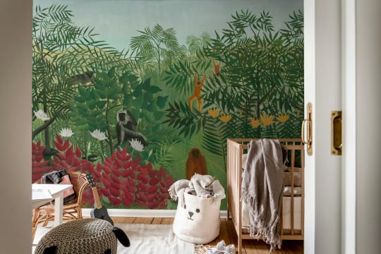 Rebel Walls R20573 First Rebels Tropical Forest With Monkeys by Rousseau - mural w egzotyczne rośliny inspirowany dziełem Rousseau