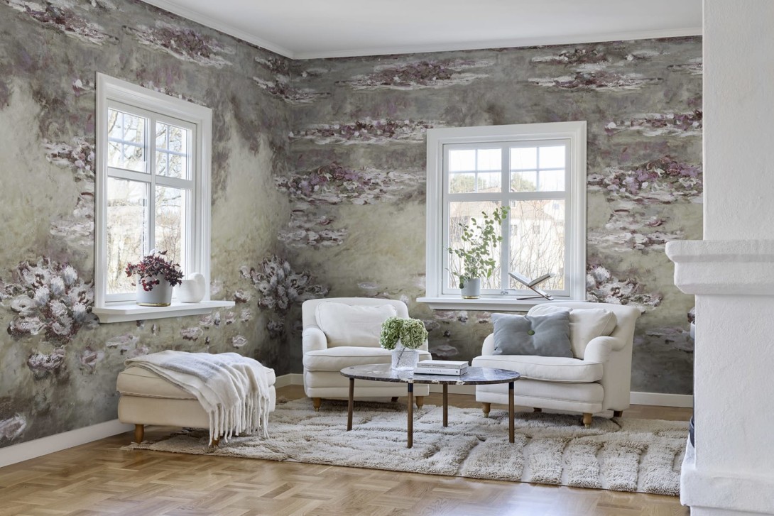 Rebel Walls R20572 First Rebels Water Lilies Monet Beige - mural w lilie wodne wzorowane na obrazach Claude’a Moneta