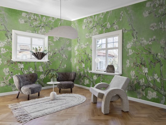 Rebel Walls R20565 First Rebels Almond Blossom Green - mural w obraz Kwitnący Migdałowiec Vincenta van Gogha